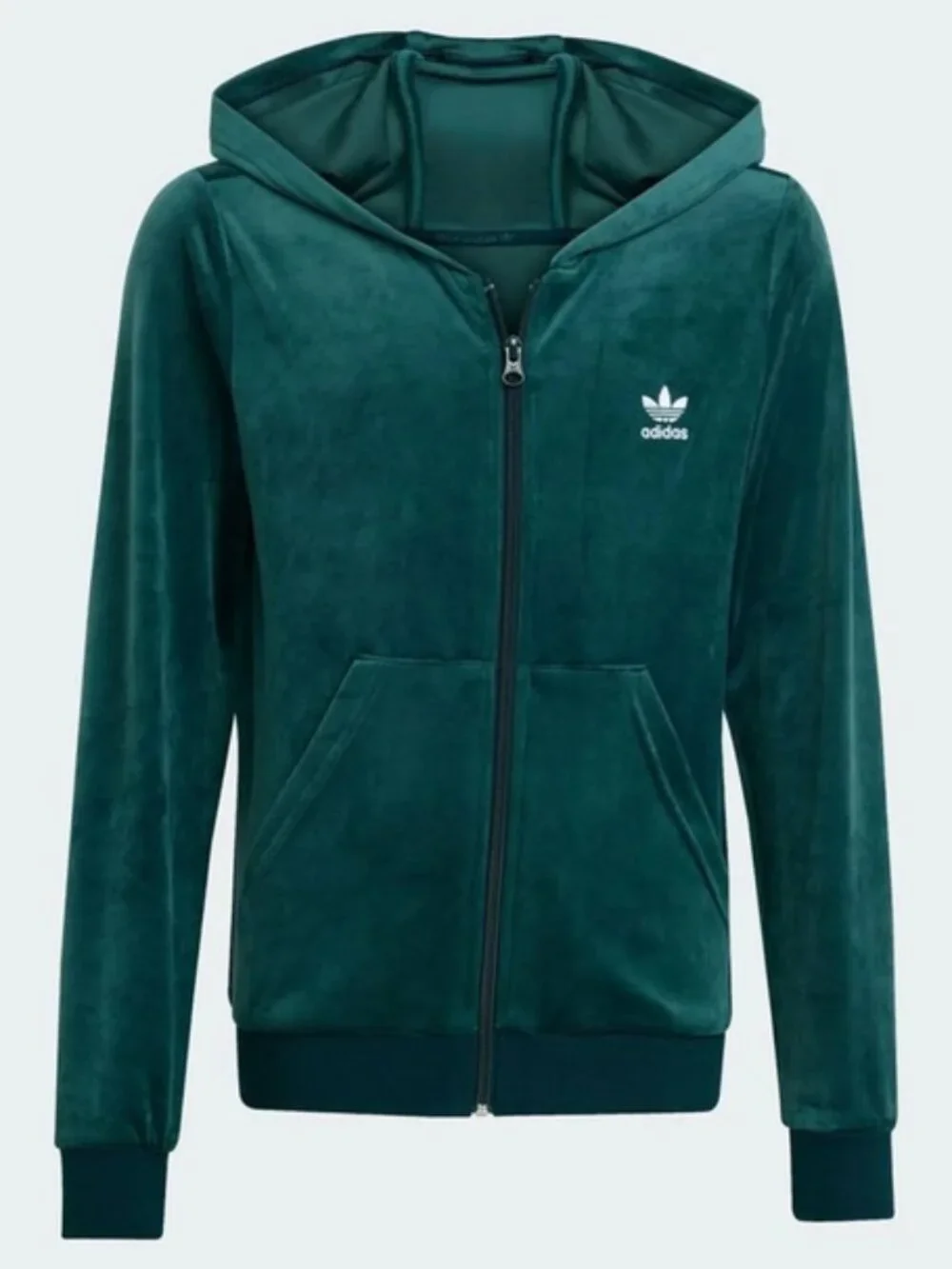 Adidas Originals velour Track Jacket Hoodie Girls Size L Dark Green